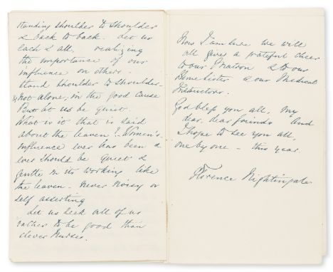 Nightingale (Florence, reformer of Army Medical Services and of nursing organization, 1820-1910) Facsimile letter annual addr