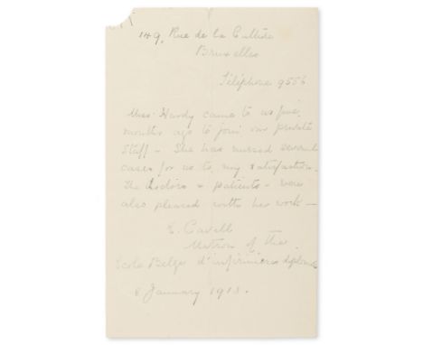 Cavell (Edith Louisa, nurse and war heroine, executed as an enemy agent by the German Army, 1865-1915) File copy Autograph Le