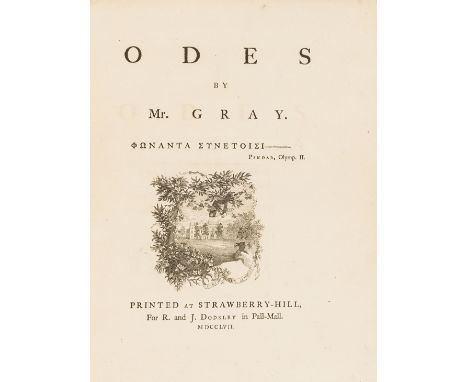 Strawberry Hill Press.- Gray (Thomas) Odes, first edition, half-title, title with engraved vignette, book label of Estelle Do