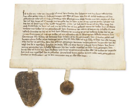 Germany.- Walter of Cronenberg deed granting a property with vinyard, mill and wood, manuscript in German, on vellum, in a fi