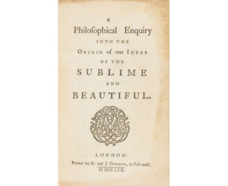 [Burke (Edmund)] A Philosophical Enquiry into the Origin of our Ideas of the Sublime and Beautiful, first edition, ink inscri