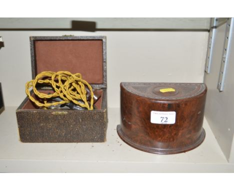 An old travelling iron in box and a Bakelite cigarette box
