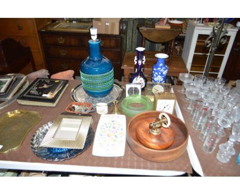 A Minton Haddon Hall tray; a Chinese blue and white vase; pottery table lamp base; various clocks etc