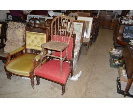 A late Victorian mahogany nursing chair and an elm seated stick back chair AF