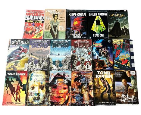 Large collection of Graphic Novels. Includes Marvel: Pride and prejudice, The death of Superman, Green Arrow: Year one, Marve