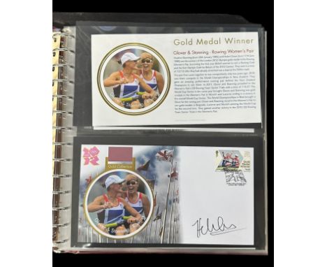 Buckingham Covers 2012 Olympic Games Gold medal winners set of 29 in luxury Safe album with slip case, 27 are signed and cert