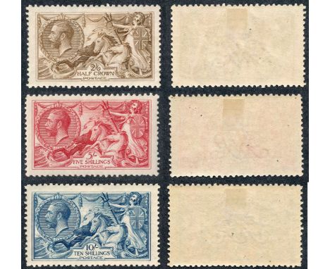 Great Britain, 1918 Bradbury Wilkinson Seahorse set to 10/- (SG 414, 416 &amp; 417), Cat. £960.