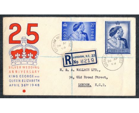 First Day Cover - GB 1948 RSW Illustrated FDC "Gresham House EC2" CDS neatly slit open at top.