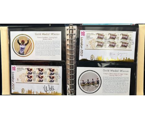 First Day Covers - 2012 Olympic Games covers by Buckingham Covers, in blue album/slipcase, all with text cards. Full set of 2