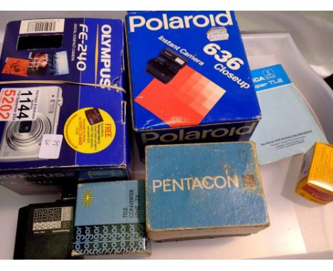 Polaroid 636 and an Olympus FE-240 box with accessories but no camera. UK P&amp;P Group 2 (£20+VAT for the first lot and £4+V