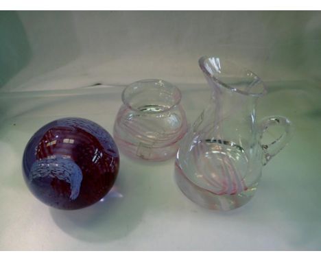 Caithness paperweight, small vase and jug. Not available for in-house P&amp;P