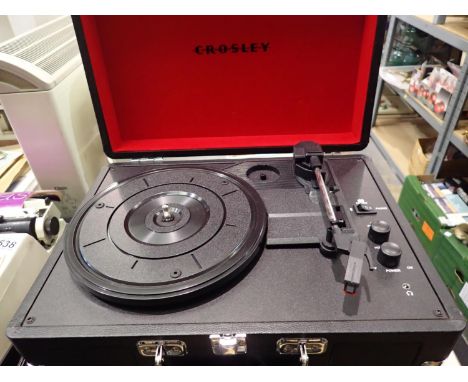 Boxed Crosley Cruiser Deluxe briefcase record player, bluetooth in and out, with power supply, working. Not available for in-