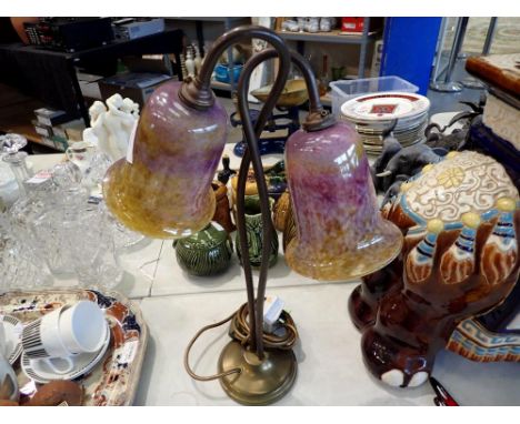 Metal lamp with twin shades. All electrical items in this lot have been PAT tested for safety and have passed. This does not 