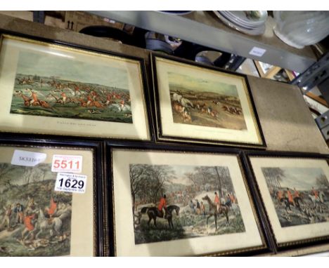 Three J. Harris framed hunting pictures and two by F.C Turner, 27 x 9 cm H. Not available for in-house P&amp;P