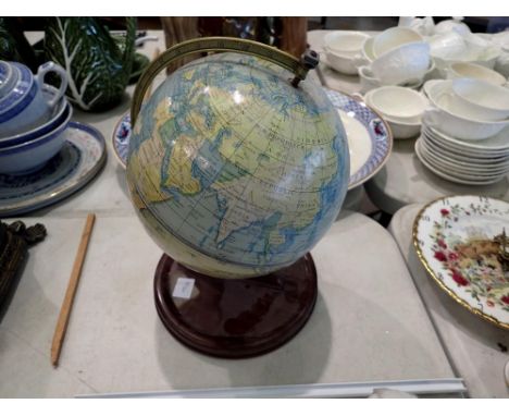Chad Valley globe on a tinplate base. Not available for in-house P&amp;P 