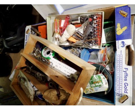 Box of hardware items and tools. Not available for in-house P&amp;P 