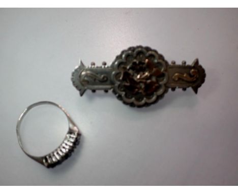Hallmarked silver brooch and a silver stone set ring. UK P&amp;P Group 0 (£6+VAT for the first lot and £1+VAT for subsequent 