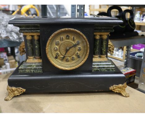 Early 20th century Sessions Clock Company four pillar ebonised mantel clock. Not available for in-house P&amp;P 