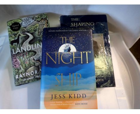 Three signed first edition books, The Shaping Season: Norman Longmate, Landlines: Raynor Winn, and The Night Ship: Jess Kidd.