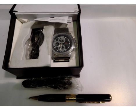 Camera wristwatch and pen, new old stock. UK P&amp;P Group 1 (£16+VAT for the first lot and £2+VAT for subsequent lots)