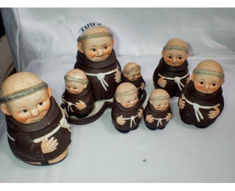 Goebel monk themed cruet set with five additional pieces. UK P&amp;P Group 2 (£20+VAT for the first lot and £4+VAT for subseq