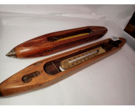 Two wooden shuttles, one converted to a thermometer. Not available for in-house P&amp;P