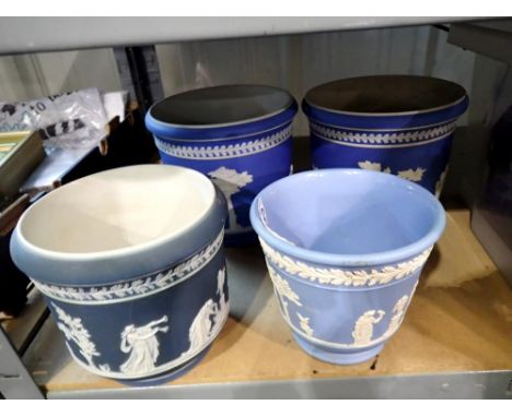 Four Dudson and Adams Jasperware planters, largest 17cm. Not available for in-house P&amp;P