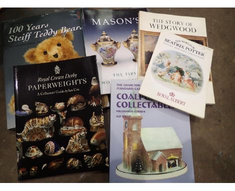 Collectors reference books on Steiff bears, Coalport collectables, Wedgwood, Masons, Royal Crown Derby paperweights, Beatrix 