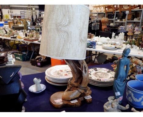 Wooden lamp fashioned from driftwood. All electrical items in this lot have been PAT tested for safety and have passed. This 