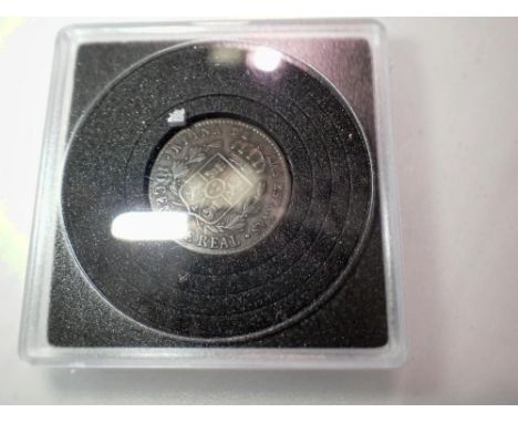 1859 - Spanish 10 centime de real - in quadrum case. UK P&amp;P Group 0 (£6+VAT for the first lot and £1+VAT for subsequent l