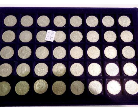 Coin tray with forty ERII florins. UK P&amp;P Group 1 (£16+VAT for the first lot and £2+VAT for subsequent lots) 
