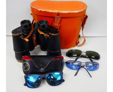 A pair of 10x50 binoculars and three pairs of Ray Ban sunglasses, one a/f