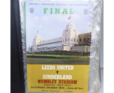 A folder of football programmes, FA Cup Final, 1973, 1977, 1978, 1979, 1980, 1981, 1982 and replay 1982 League Cup Final, 198