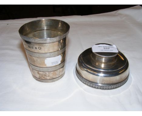 A silver travelling inkwell together with gobletCONDITION REPORTsmall ding to goblet so rim slightly out of shape