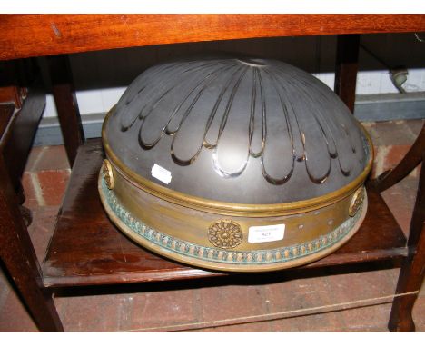 A vintage brass and scalloped glass dome ceiling light 