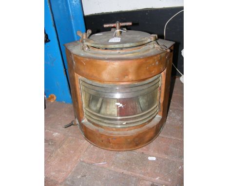 An antique copper ship's lamp - 36cm high 