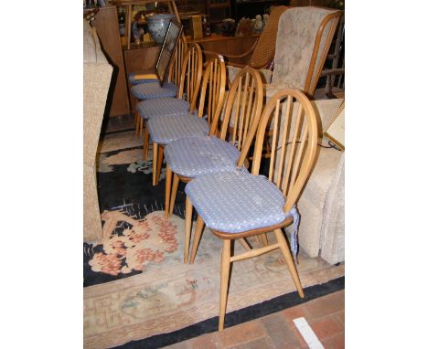 A set of six mid century Ercol Golden Dawn stick back chairs