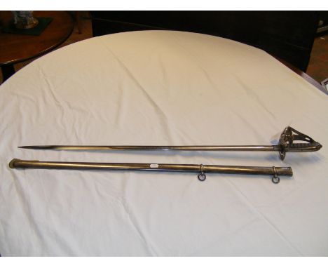 An antique Officer's sword with engraved blade and metal scabbard - 98cm long overall