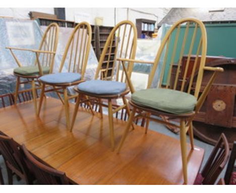 SET OF FOUR ERCOL LIGHT OAK CHAIRS (TWO AND TWO) 