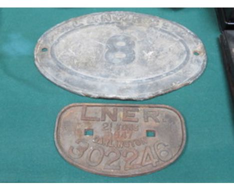 CAST IRON LAND NWR CO RAILWAY PLAQUE AND CAST IRON LNER RAILWAY PLAQUE 