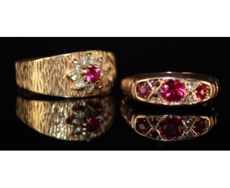 Two 9ct Ruby set rings some stones missing weight 4.7 grams
