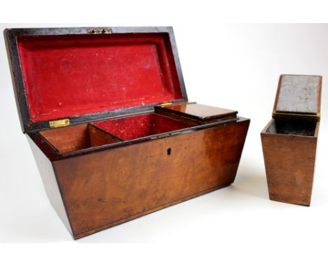 Regency period burr walnut sarcophagus form tea caddy with three compartments. 30 cm wide and 15 cm high.