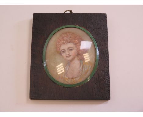 Rather Nieve early 19th century Portrait on Canvas of a young lady in a rustic frame 