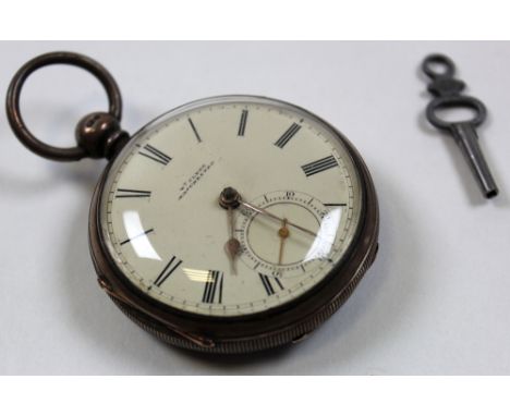 Open face silver pocket watch by W. Clegg Manchester, Hallmarked Chester 1871, white enamel dial with black roman numerals, s