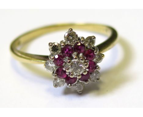 18ct Yellow and white gold ruby/diamond cluster ring approx 0.50 ct size Q weight 3.1 grams