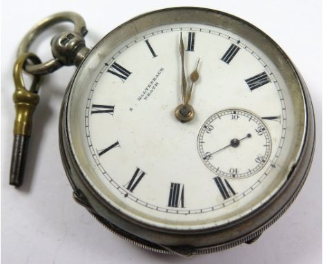 Silver open face pocket watch, "S Kaltenbach Neath", hallmarked Chester 1902, the white enamel dial with black roman numerals