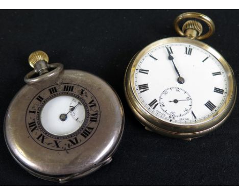 Silver Half hunter pocket watch, along with a gold plated Elgin pocket watch, both AF
