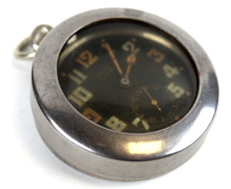 Rolex military nickel pocket watch WD marked on back A.19496 G.S. Mk II Black faced dial with Arabic numerals and seperate se
