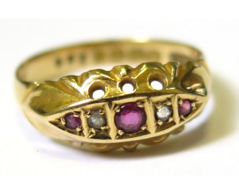 18ct Diamond and Ruby Ring size N weight 2.6 grams