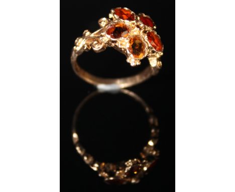 9ct Ring set with 5 Citrines size P weight 4.0 grams